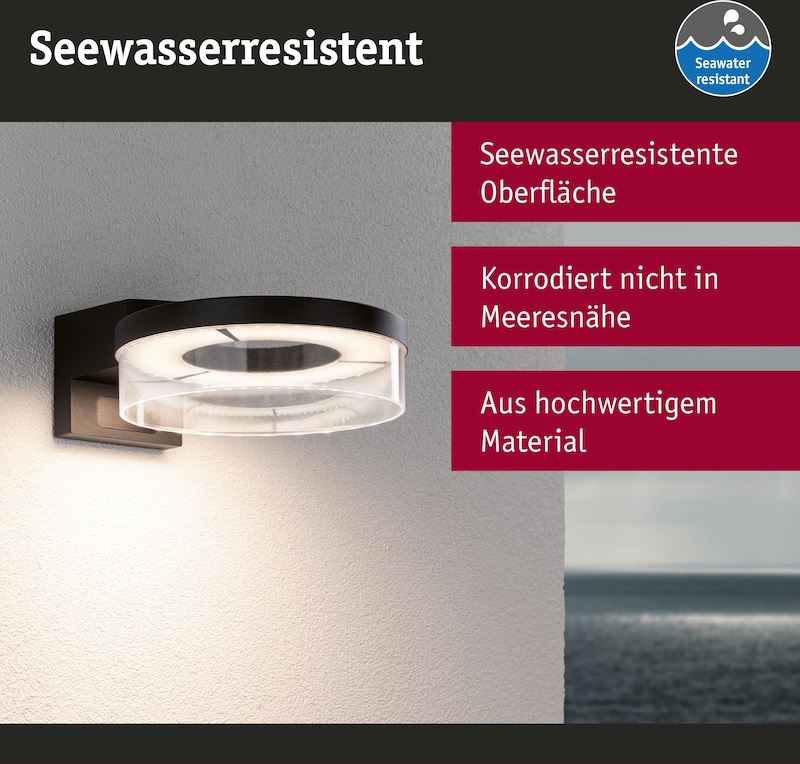 Eine seewasserresistente Außenleuchte aus hochwertigem Material.