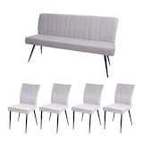thumbnail of Eetkamerset HWC-K16, set van 4 stoelen + bankje Eetkamerset, fluweel metaal ~ lichtgrijs