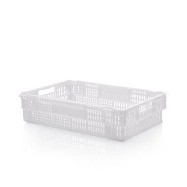 Caixa empilhável semi-encaixável perfurada 600 x 400 x 200 mm | Caixa industrial perfurada 21 litros. Branco | DENOX