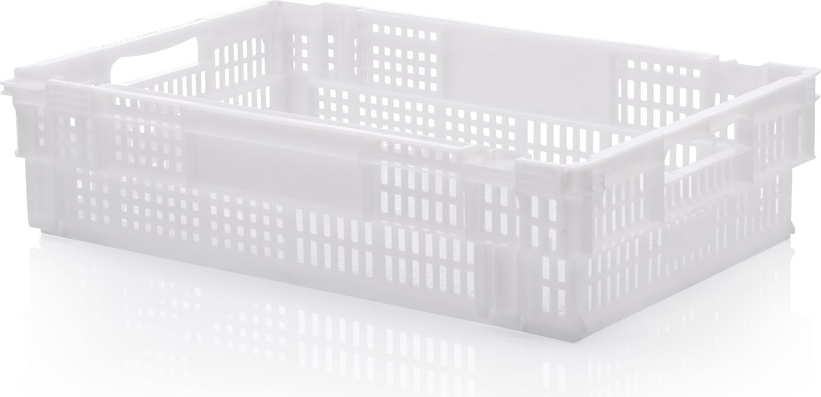 Caixa empilhável semi-encaixável perfurada 600 x 400 x 200 mm | Caixa industrial perfurada 21 litros. Branco | DENOX