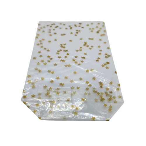 1000 Weihnachts-/Bodenbeutel PP 145x235 mm transparent mit goldenen Sternen