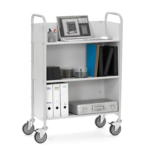 Bürowagen, Tragl. 150kg, 3 Etage(n), geneigte Holzböden, RAL7035, TPE-Bereifung