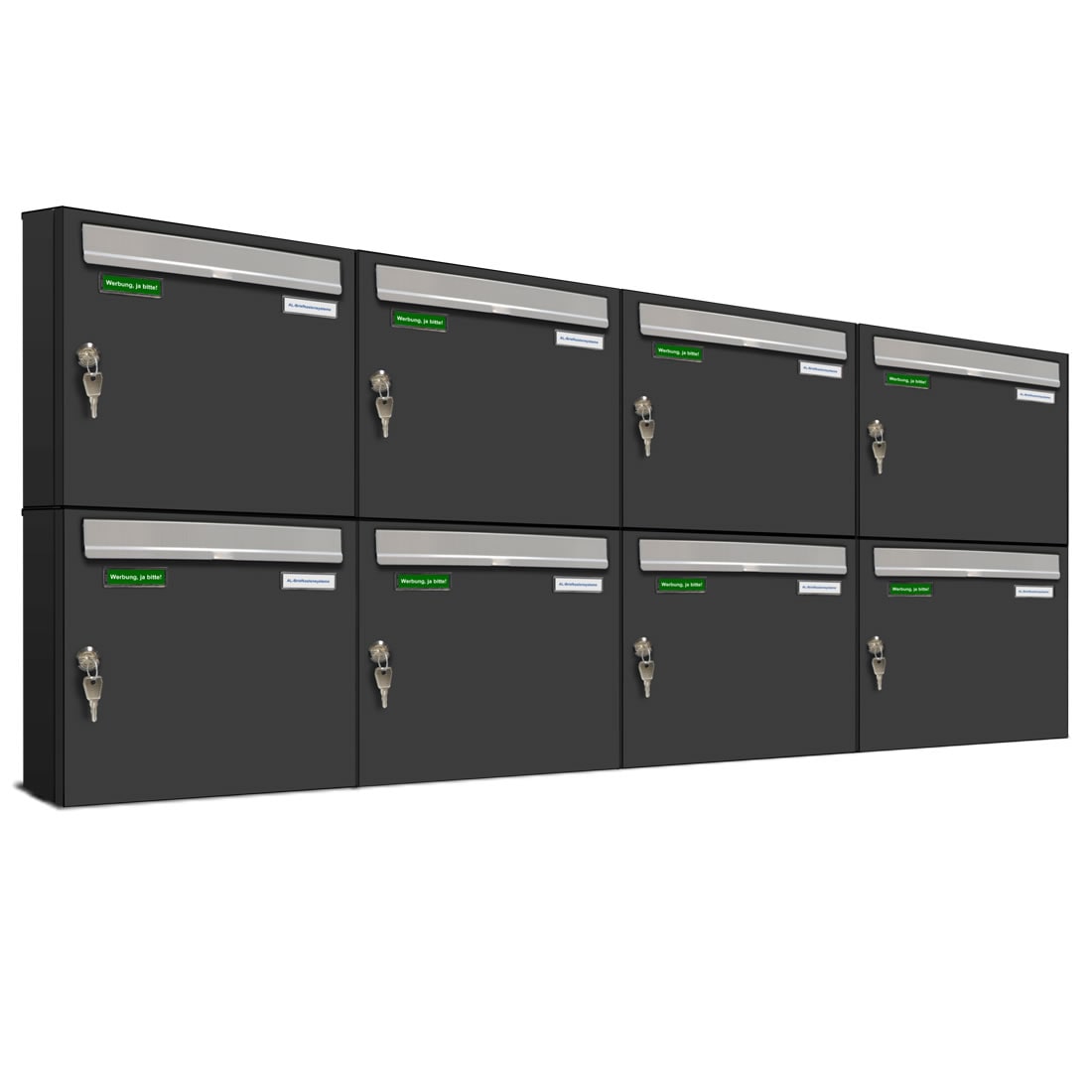 AL Briefkastensysteme 8 x Basic Wand Briefkasten in RAL 7016 Anthrazit Grau für Post A4, wetterfest, Artikelnummer: 431P8EA4P7016/9006