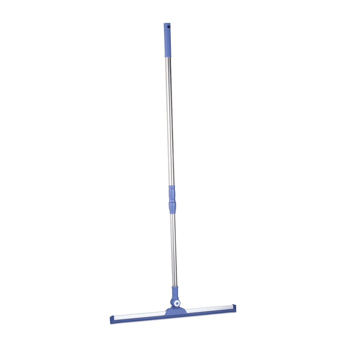 Relaxdays Wasserschieber mit Teleskopstiel, HxB: 84–135 x 52 cm, Gummilippe, Edelstahl, Gelenk verstellbar, silber/blau