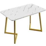 thumbnail of Merax 117x68cm Esstisch,(1-St), Gestell aus Metall Rechteckiger Esstisch aus Moderner Marmormuster Küchentisch Golden/Weiß