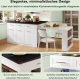 thumbnail of Kücheninsel 150x90x90 cm mit ausziehbarem Tisch bis 96 cm, großzügigem Stauraum, kratzfester weißer Marmorarbeitsplatte, minimalistische weiße MDF