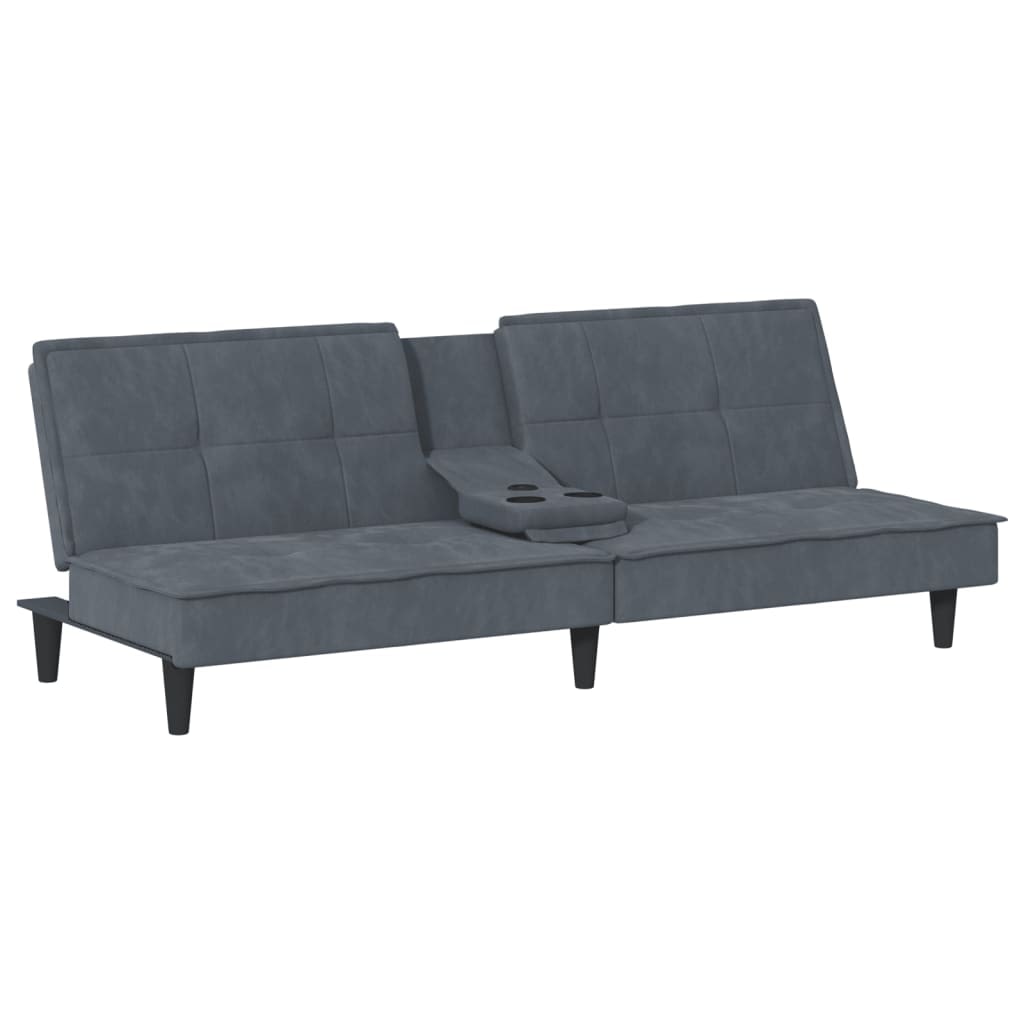 vidaXL Schlafsofa mit Getränkehaltern Dunkelgrau Samt