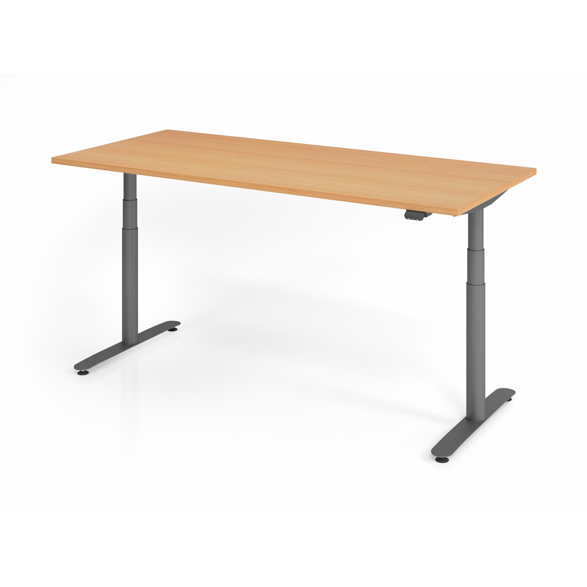 PROREGAL Sitz-Steh-Schreibtisch Rauno | Buche | Graues GestellBxT 180x80cm | Höhe 63-127cm | elektrisch stufenlos höhenverstellbar | T-Fuß Gestell