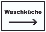 thumbnail of Waschküche Schild mit Text und Richtungspfeil rechts Waschraum waagerecht A6 (105x148mm)