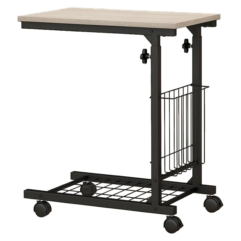 COSTWAY Mesa auxiliar con ruedas, mesa para ordenador portátil, altura ajustable, con cesta de almacenamiento, mesa para sofá