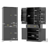 thumbnail of Vorratsschrank 80x40x182 cm Schwarz mit Schublade, 4 Türen, verstellbaren Einlegeböden und Kippschutz, Korpus aus MDF, moderner schlichter Stil