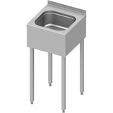 thumbnail of Edelstahl Handwaschbecken mit Untergestell, 400x410x850 mm, mit dreiseitiger Beckenblende, mit Aufkantung, verschweißt