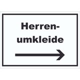 thumbnail of Herrenumkleide Schild mit Text und Richtungspfeil rechts waagerecht A4 Rückseite selbstklebend