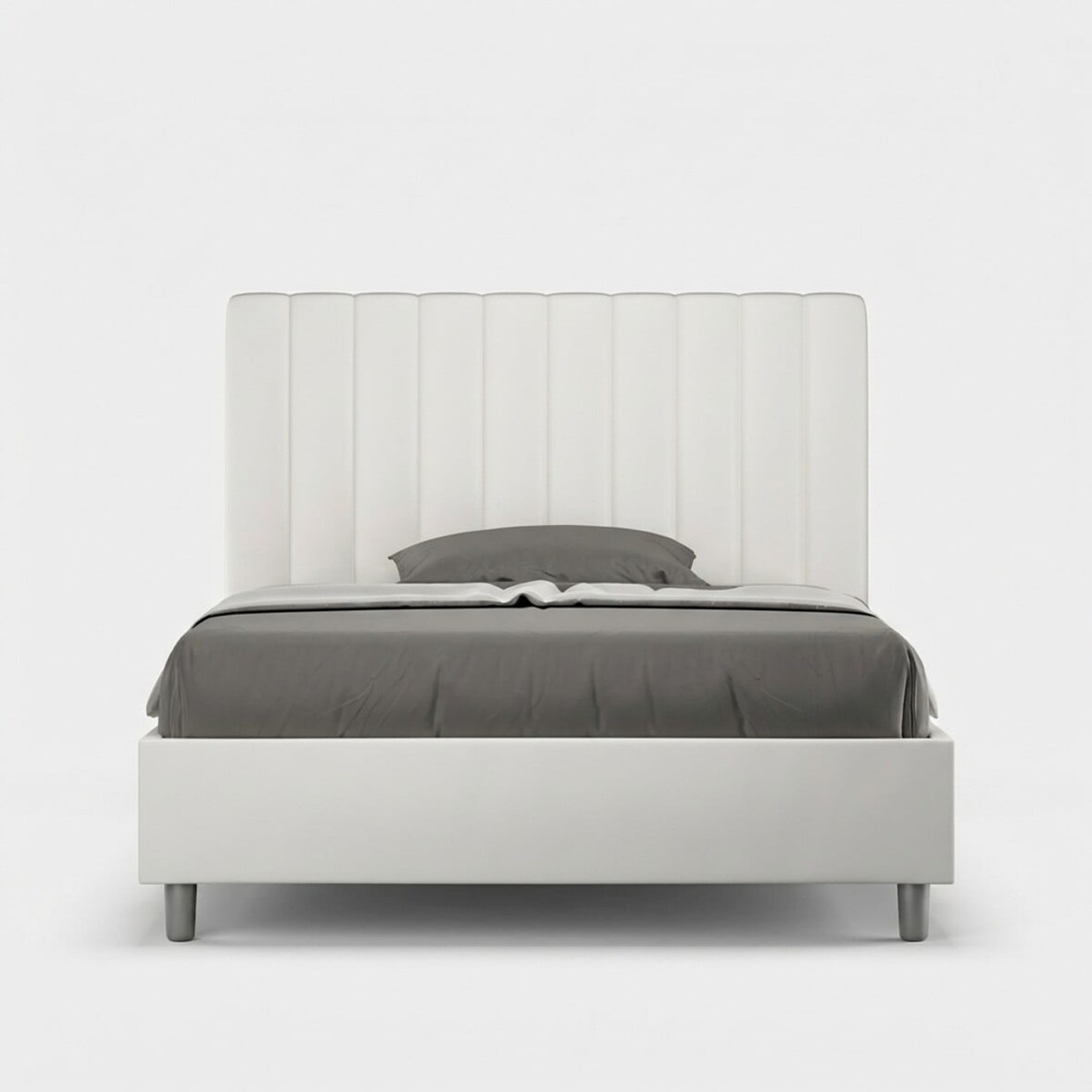 Französisches Doppelbett mit gepolsterter Basis 140x200, weißes Kunstleder Agueda