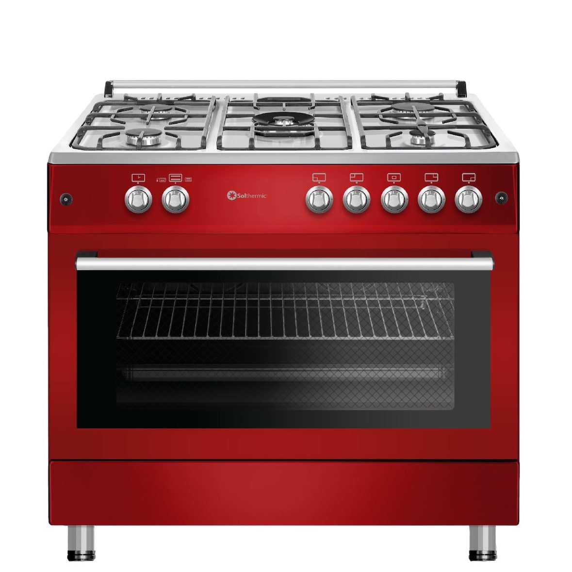 Solthermic Cocina Gas Roja Estilo Retro 90x60 Con Horno Panoramico F9l50g2