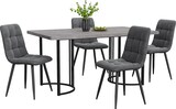 thumbnail of Essgruppe 5-teilig Esstisch mit 4 Stühlen 140x75x80 cm Grau mit MDF Tischplatte in Marmor Optik, schwarzes Metallgestell, Samtstühle