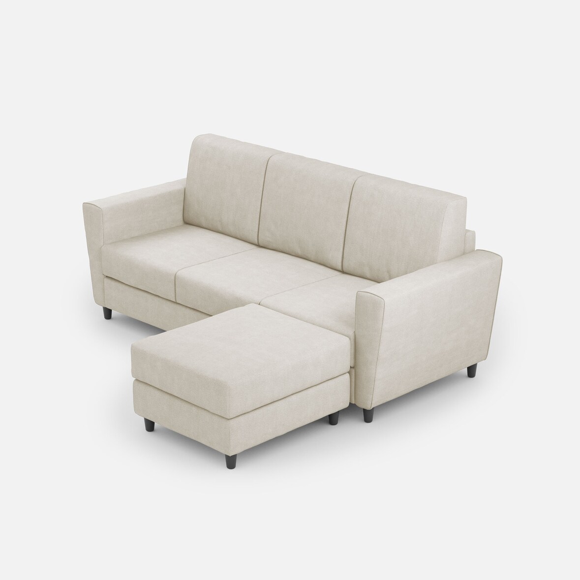 Yasel 3-zitsbank (drie zitplaatsen 60cm) + poef buitenafmetingen L.212 D.155 melkkleur