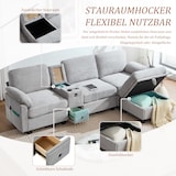 thumbnail of Merax 3-Sitzer Schlafsofa, Ecksofa, Großes Cord-Sofa mit 2 Cup-Halter + Stauraum, USB-C-Anschluss, Hellgrau