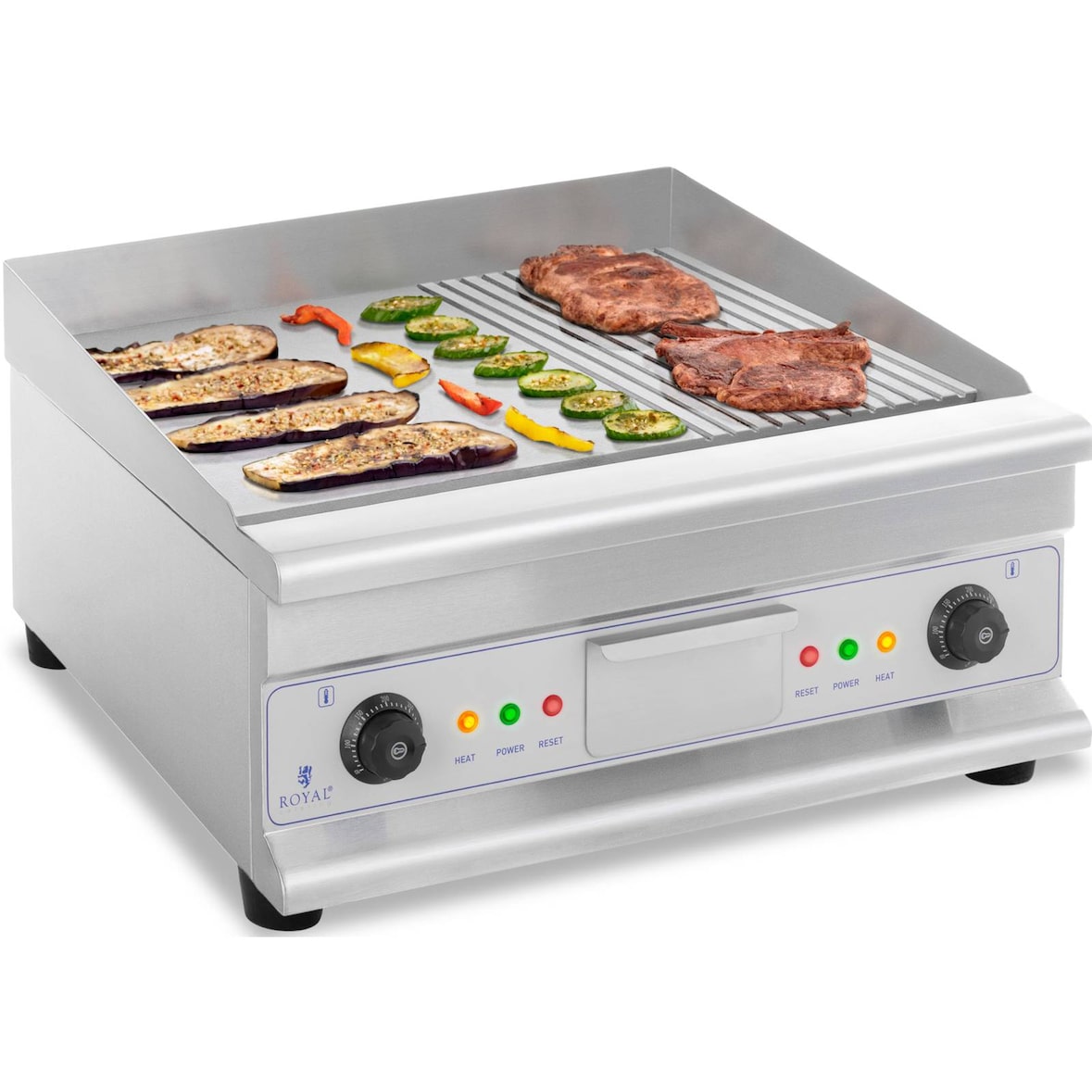 Royal Catering Plancha eléctrica fry-top doble - 60 cm - liso y ondulado - 6.400 watt