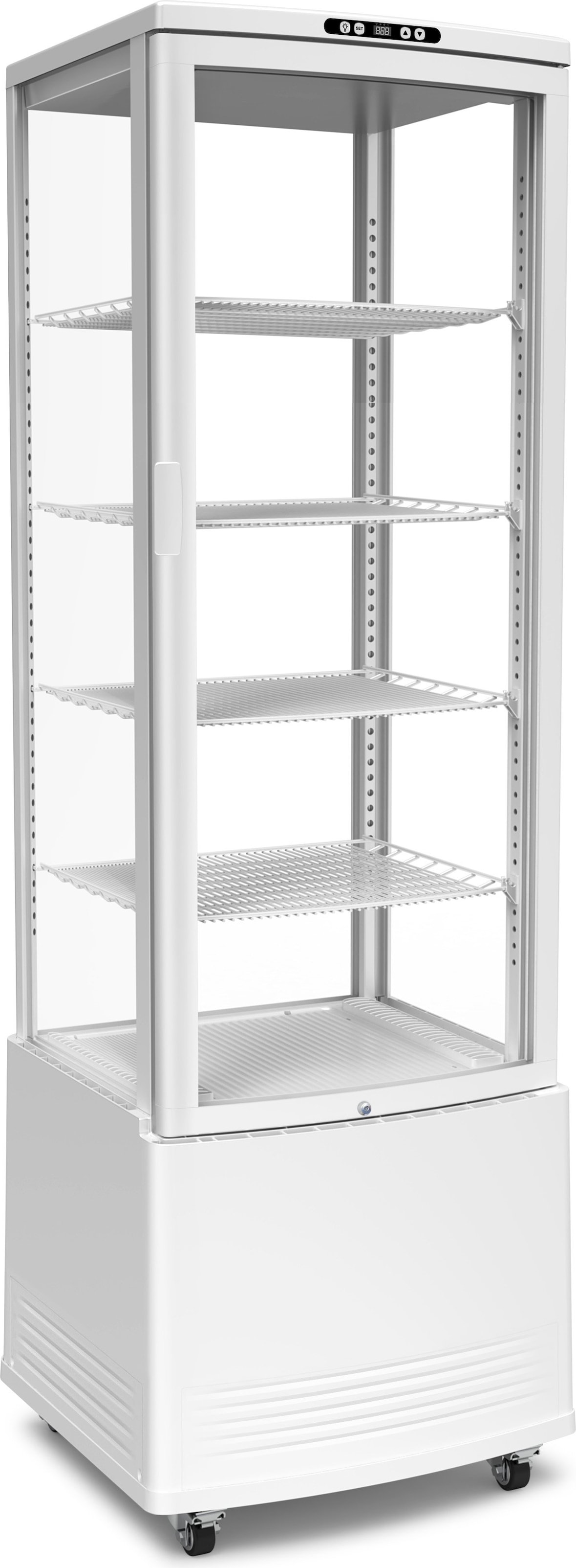 4-seitige Glas-Kühlvitrine für Backwaren weiß 231 lt +1 +12 °C 56,2x53,2x170,5h cm