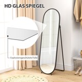 thumbnail of Standspiegel Ganzkörperspiegel oval 160x40x4 cm Schwarz mit Ständer, Metallrahmen, klare Reflexion, flexibel freistehend oder angelehnt