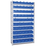 thumbnail of Kleinteileregal, verzinkt, HxBxT 2000x1070x315 mm, 10 Böden, bestückt mit 60 Sichtboxen LB 4 Farbe blau