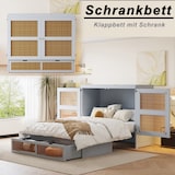 thumbnail of Schrankbett 140x200 cm mit Stauraum – platzsparendes Klappbett im modernen Rattan-Design, grau, ideal für kleine Räume