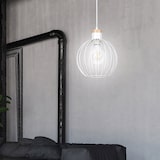thumbnail of Sospensione 1 Luce Morgana Paralume A Gabbia In Acciaio Bianco E Legno Naturale