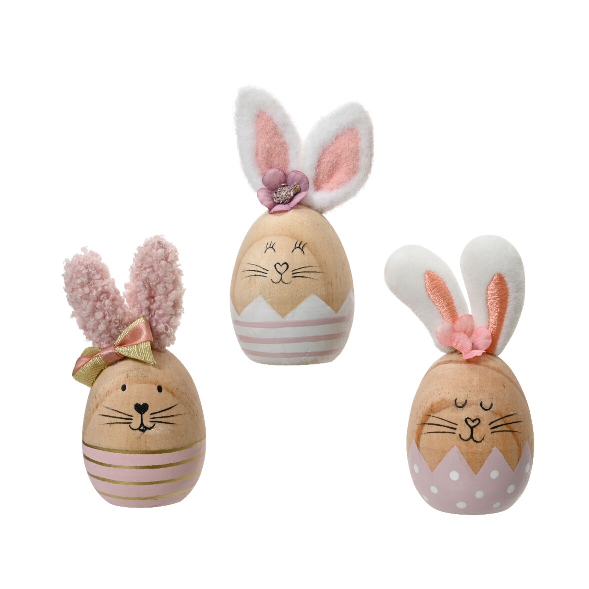 1 Dekofigur Osterhase 12,5cm Holz Dekohase Osterdeko Tischdeko Ostern Frühlingsdeko Osterschmuck Hase Figur Geschenk Natur Weiß Rosa