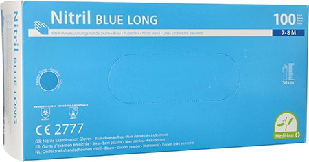 1000 Stück Nitrilhandschuhe mit langem Schaft, puderfrei, blau, Größe M,  Medi-Inn®