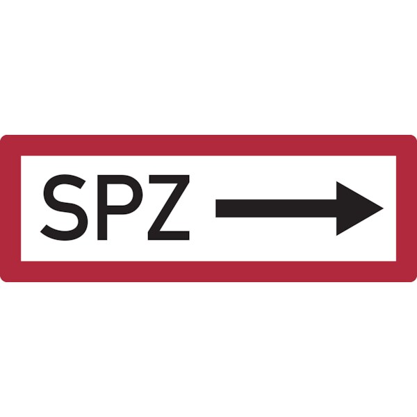Feuerwehrschild, SPZ (Sprinklerzentrale) mit Pfeil nach rechts - DIN 4066 - 297x105 mm Folie selbstklebend