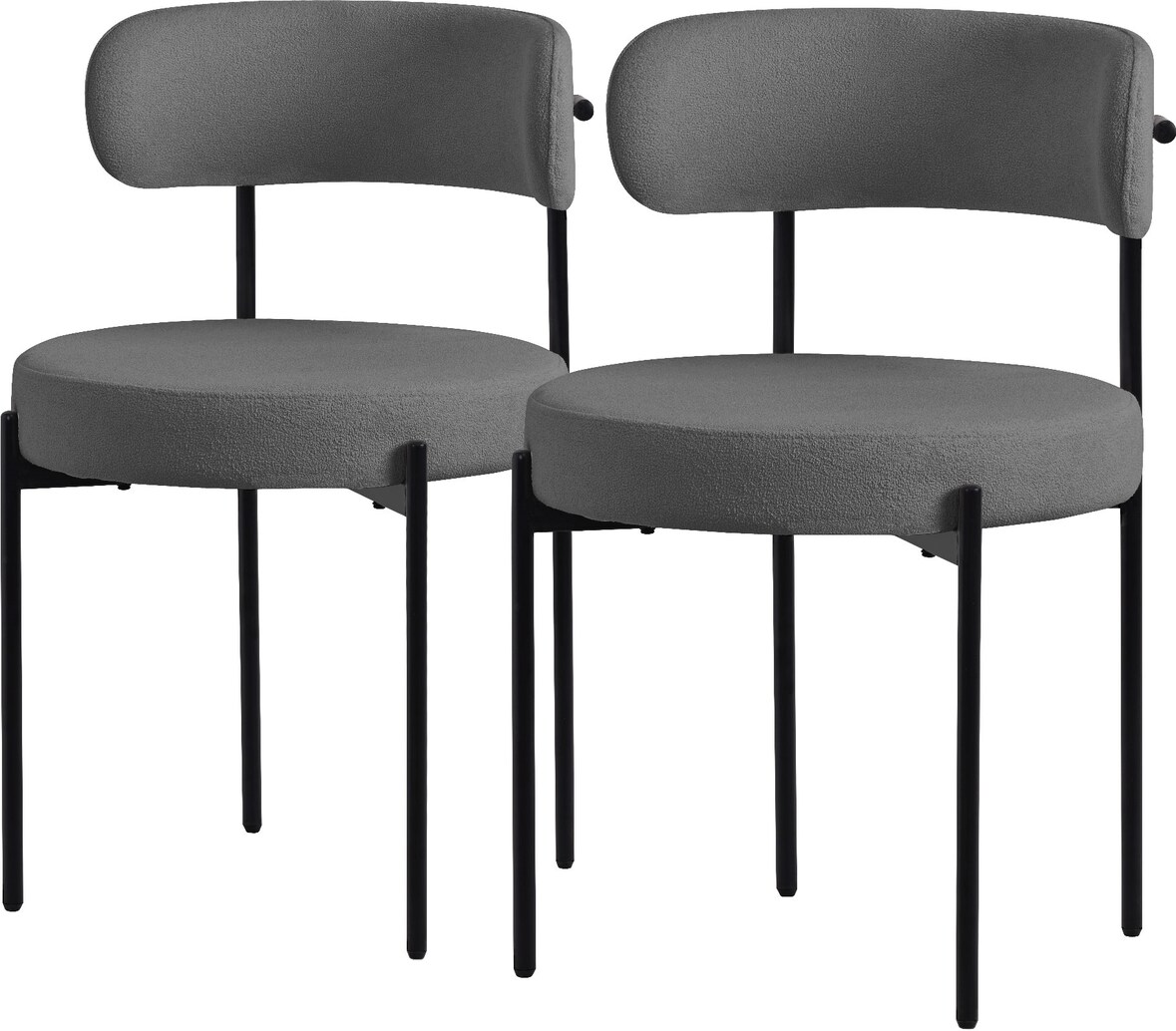 ML-Design – Esszimmerstühle 2er Set Grau | Teddystoff, Rückenlehne, schwarze Metallbeine, ergonomische Küchen- & Wohnzimmerstühle