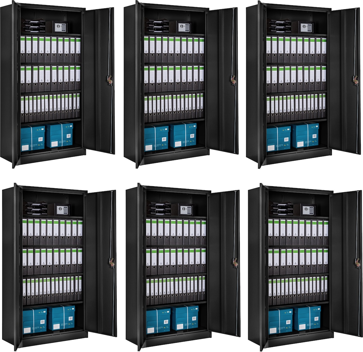 tectake 6 armarios archivadores con cierre de seguridad y 5 alturas 180x90x40cm  Negro