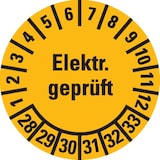 thumbnail of Dreifke® Prüfplakette Elektr. geprüft 28-33, gelb, Dokufolie, selbstklebend, Ø 20mm, 36 Stk.