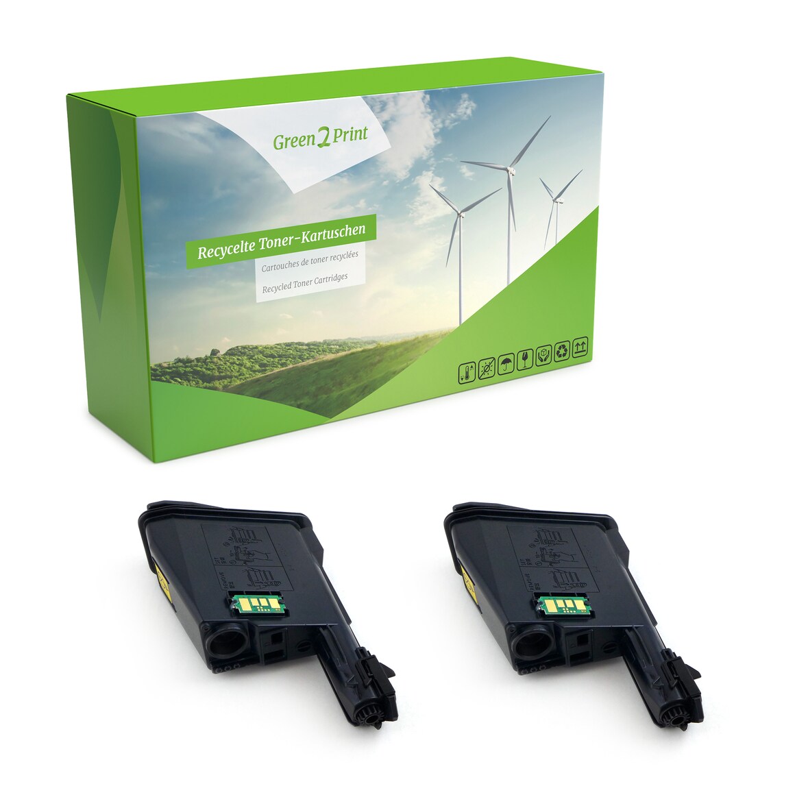 Green2Print Toner Doppelpack, 2 Kartuschen 2x 1600 Seiten ersetzt Kyocera TK-1115, 1T02M50NLV passend für Kyocera FS1041, FS1220MFP, FS1320MFP