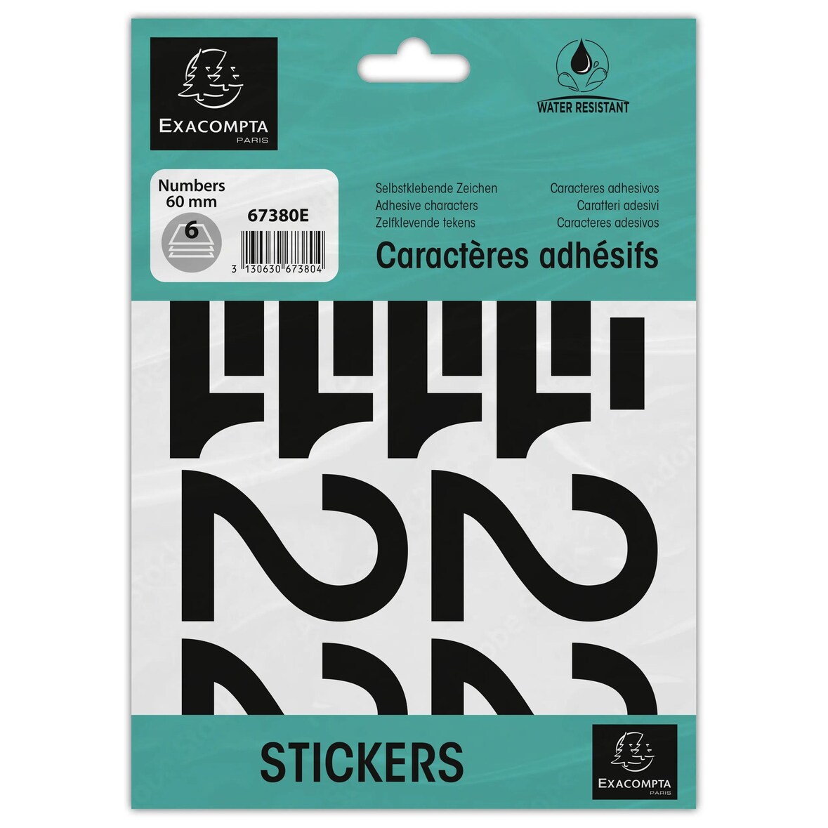 Exacompta 67380E 10x Packung mit selbstklebenden, schwarzen Zahlen 0-9 60 mm - Schwarz