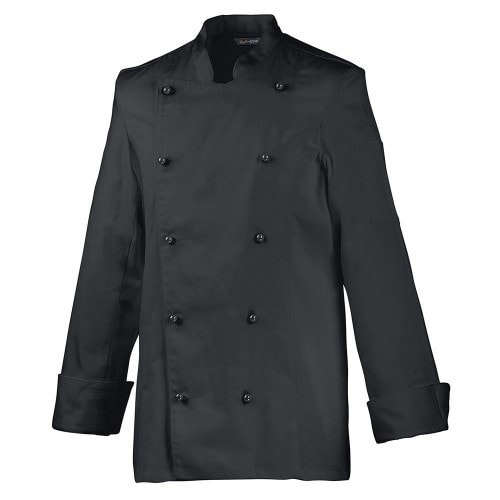 214 - Damenkochjacke Langarm, tailliert : schwarz 65% Polyester 35%Baumwolle 220 g/m² L