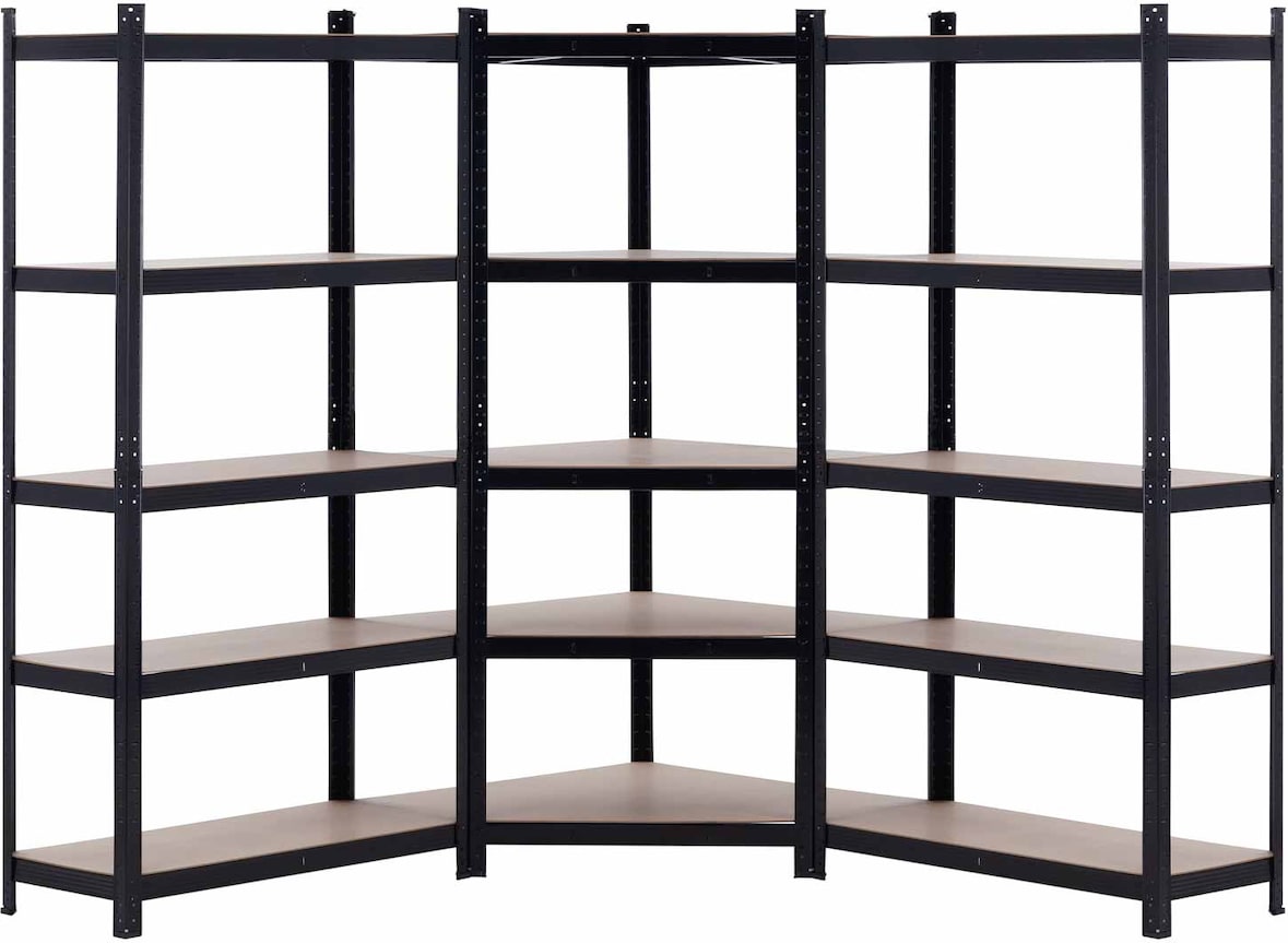Pacote de 2 Prateleiras Modulares e 1 Prateleira de Canto Preto 5 Prateleiras Ajustáveis 7house