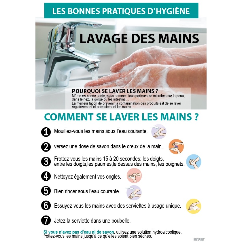 Bequet Pancarte Lavage des mains plastique blanc 21 x 30 cm
