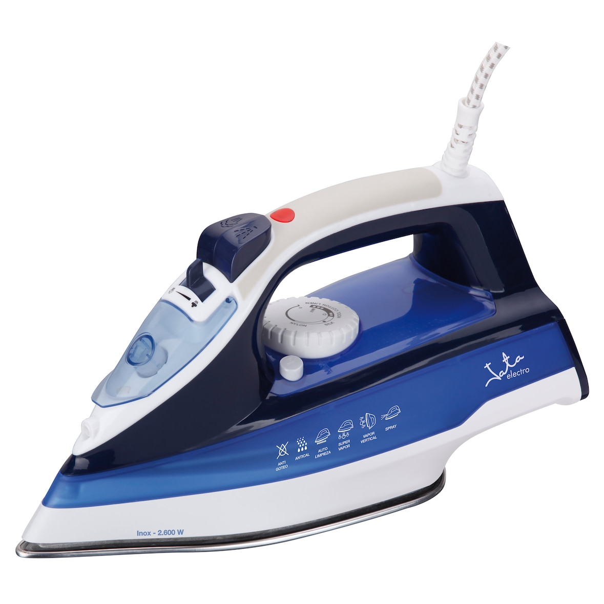 Plancha de vapor JATA PL618 con suela de acero inoxidable diseño 3D. Vapor vertical. Antigoteo, autolimpieza y antical. Golpe de vapor 200 g. 2600 W