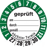 thumbnail of Dreifke® Aufkleber | Prüfetiketten geprüft am... durch... gemäß..ab 27 weiß/ - 35 mm Folie selbstklebend, 10 St