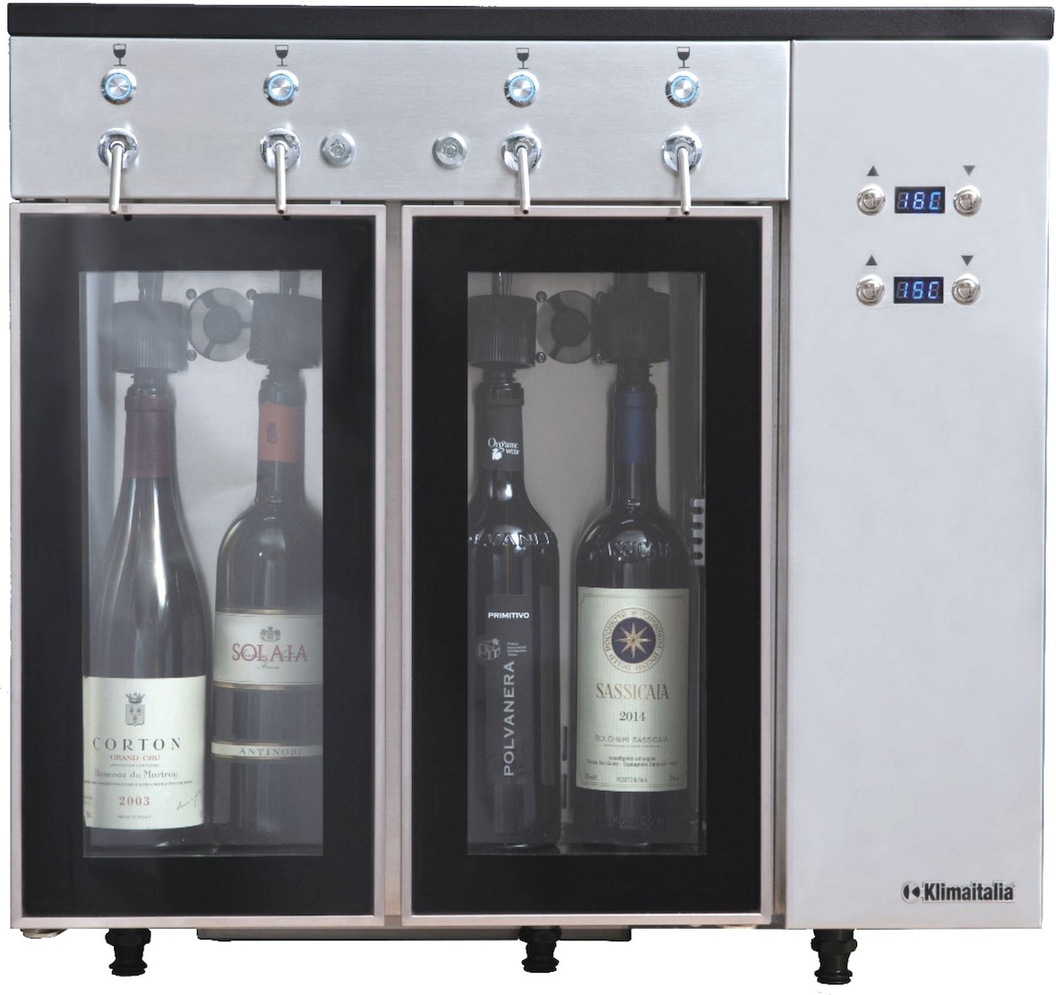 KLIMAITALIA Stickstoffmaschine 4 Flaschen. Digitaler Spender. Elektronischer T°regler separaten Fächern. T° +4°C/+18°C. Mod. SOMMELIER4