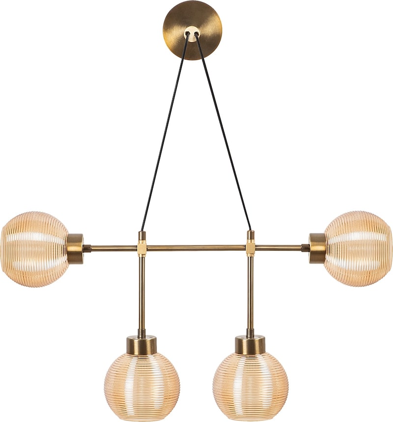 Eine Lampe mit vier Glaskugeln.