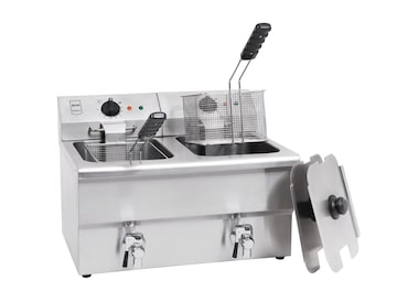 METRO Professional Freidora doble GDF5028, acero inoxidable, 59,4 x 54,5 x 42,7 cm, 8 + 8 L, plata