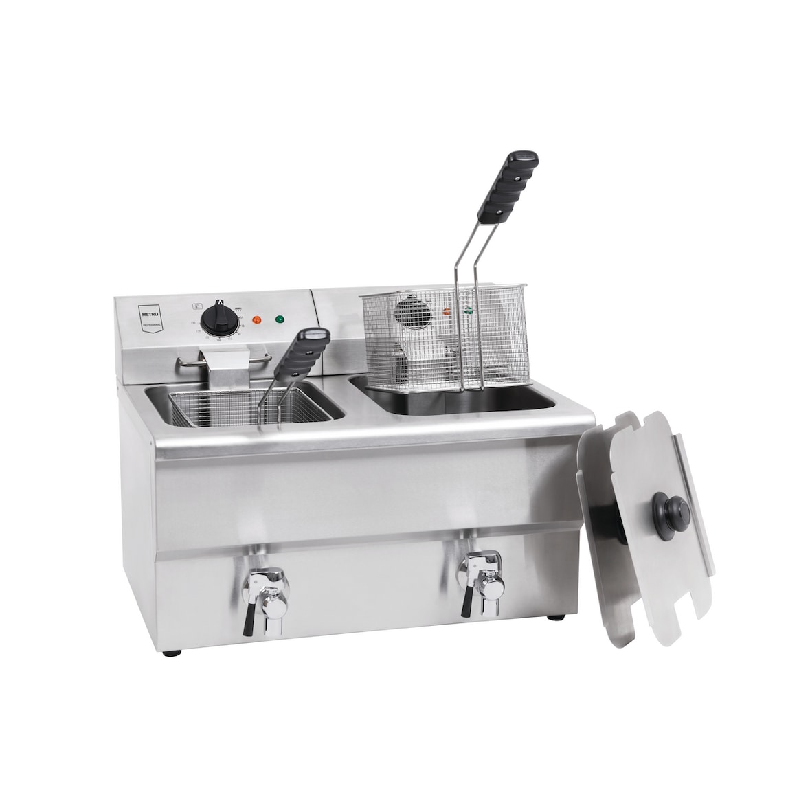 METRO Professional Freidora doble GDF5028, acero inoxidable, 59,4 x 54,5 x 42,7 cm, 8 + 8 L, plata