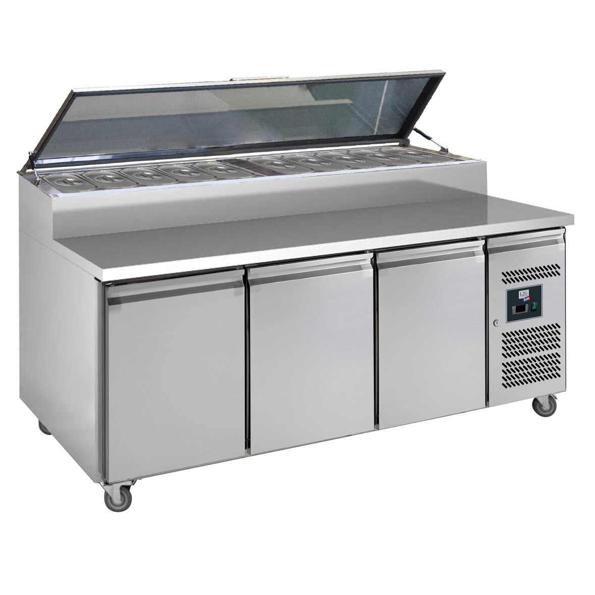 L2G - SHG3000/800 - table a sandwiches refrigeree +2/+8°c gaz r290, dessus inox, 3 portes 400x600 mm