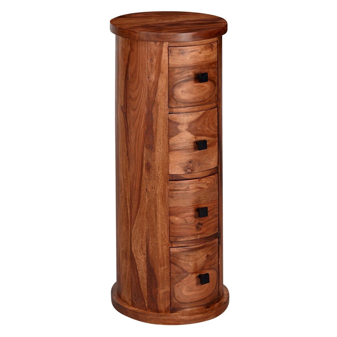 Design Sideboard Sheesham Massivholz 35x85x35 cm, Schränkchen mit 4 Schubladen, Schmaler Beistellschrank Massiv, Mini Kommode