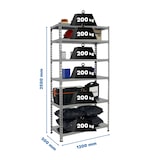 thumbnail of SimonRack Metallregal, 2500x1200x500 mm, 6 Ebenen, Metallboden, 200 kg Biegepunkt, Grau - Simonclick