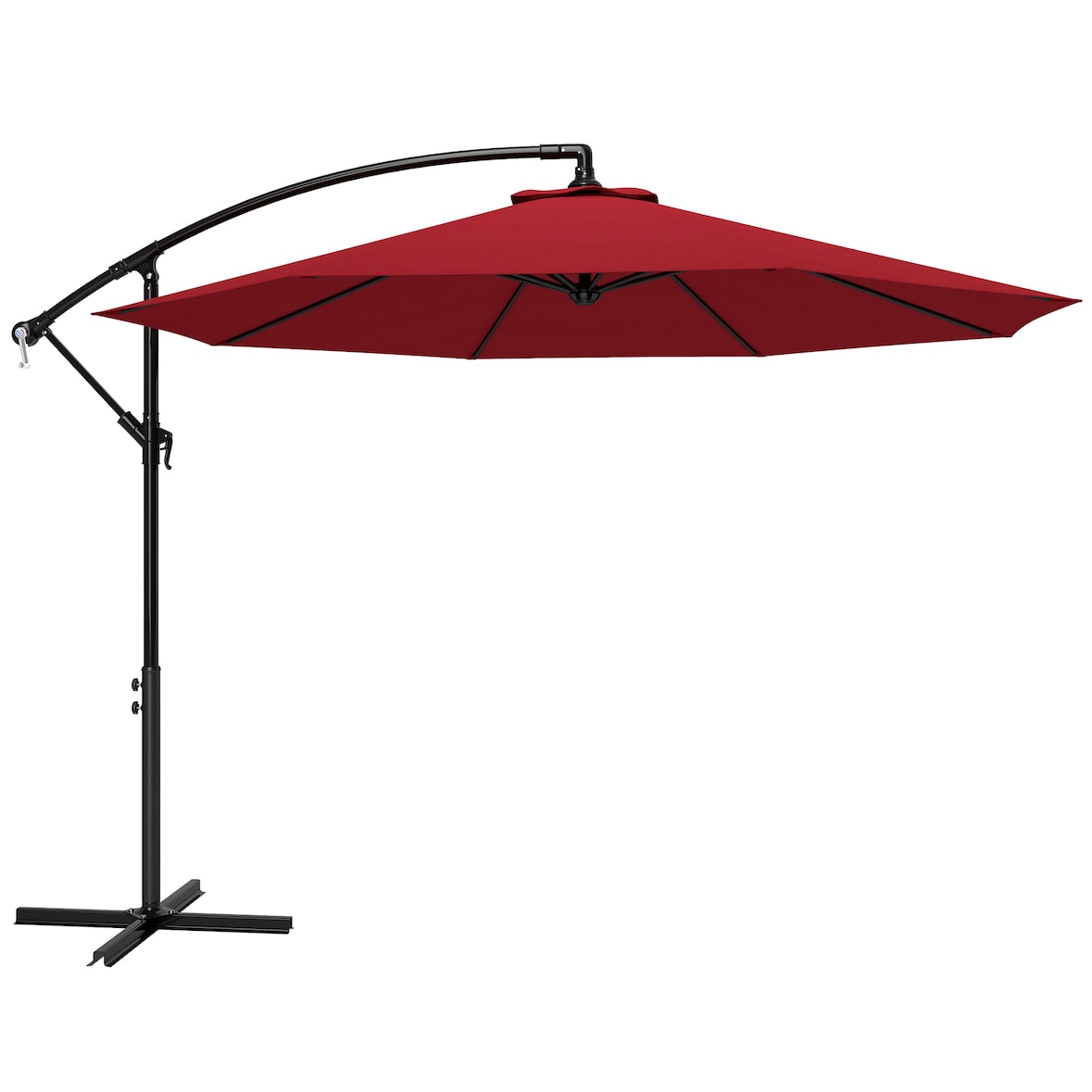 Outsunny parasol excéntrico Ø295 cm sombrilla de jardín con ángulo ajustable base cruzada y manivela sombrilla para terraza patio granate