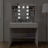 thumbnail of Toeletta Tavolino Trucco Tavolo Con 9 Luci LED Luminosità E Tonalità Regolabili Specchio 2 Cassetti 7 Vani A Giorno Mensole 40 x 90 x 144.7 Cm Bianco